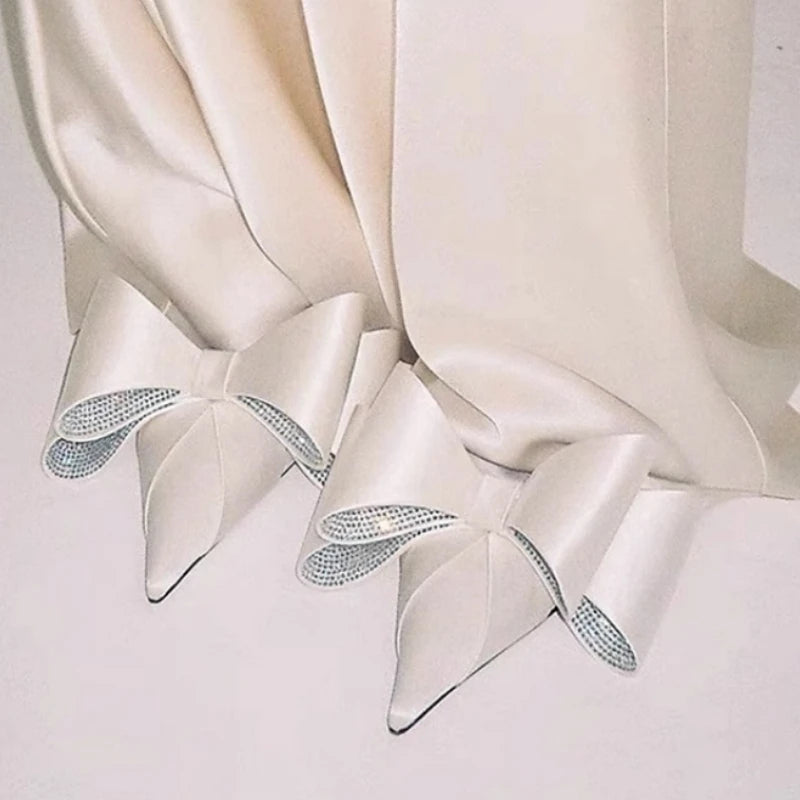 Women's Rhinestone Bowknot Satin Pointed Heel Sandals - Bridesmaid Party Shoes