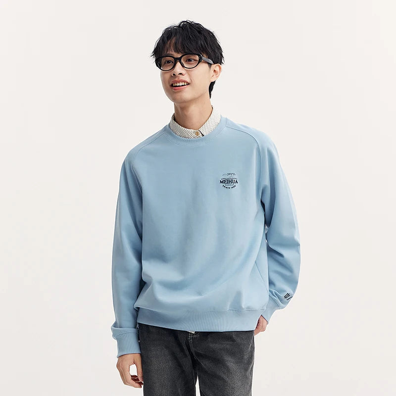 Heavyweight Round Neck Sweatshirt - Premium Solid Color Pullover for Daily Wear