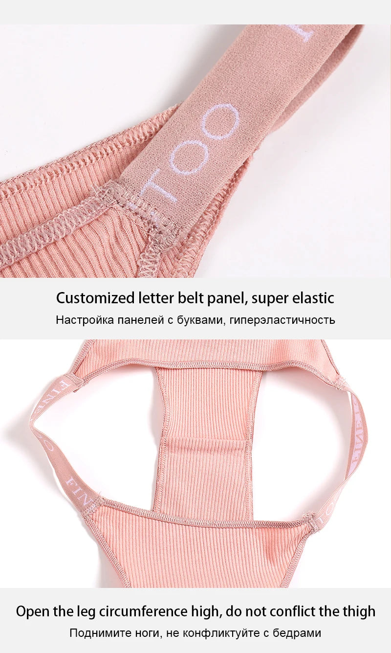 3Pcs Low-Rise Cotton Panties Bikini Underwear Letter Belt Underpants Comfortable Briefs Lingerie