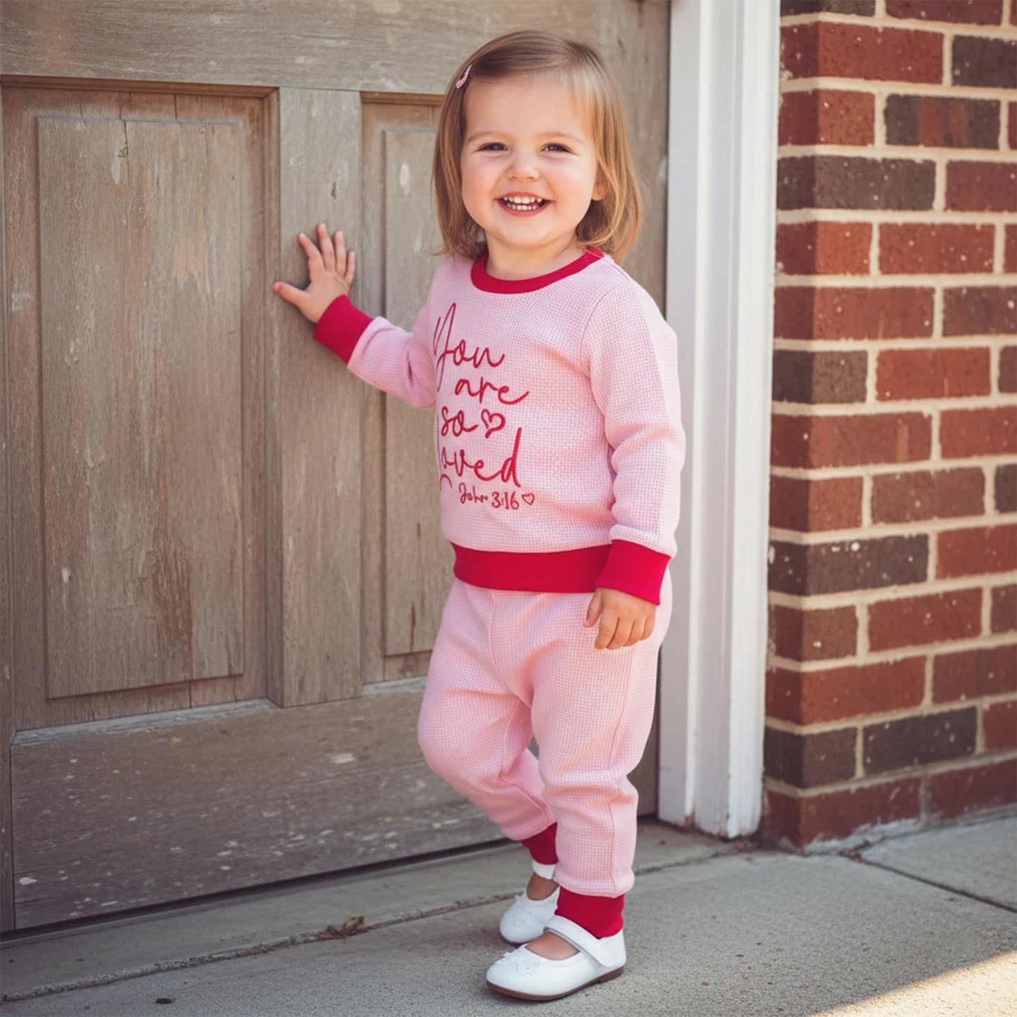 Toddler Girls Valentine's Day 2-Piece Outfit - Heart Letter Sweatshirt & Pants