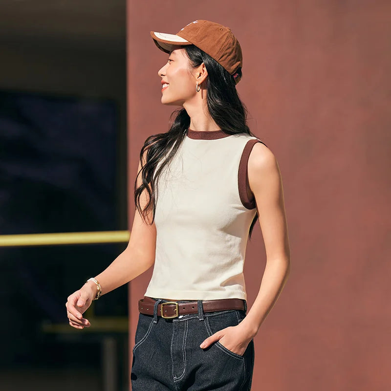 Women's Color-Block Round Neck Camisole - Slim Fit Vest Top