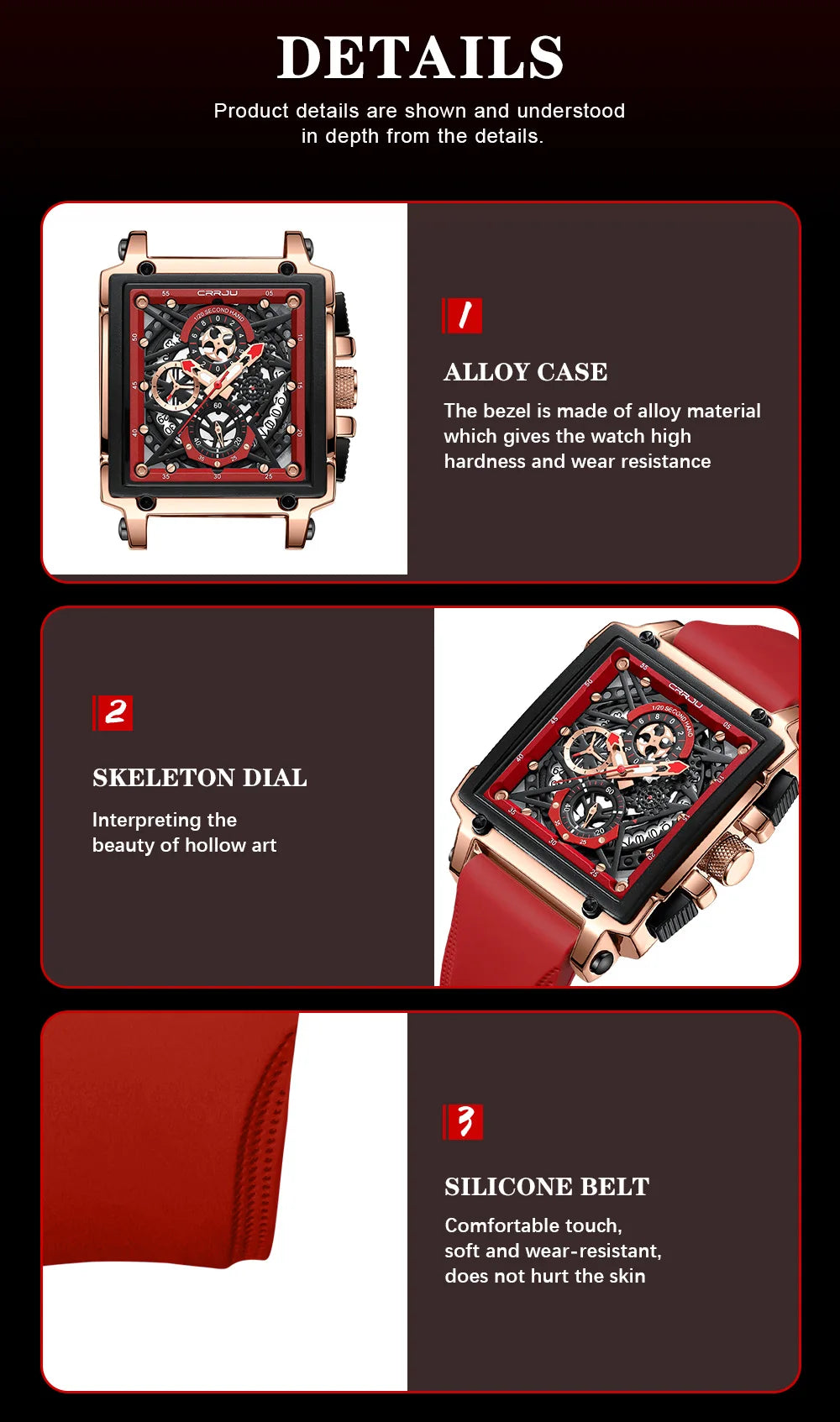 Men's Sports Watch - Large Dial Rectangular Design with Chronograph & Auto Date