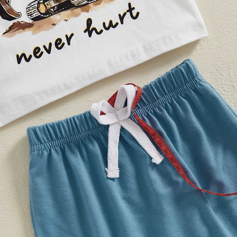 Baby Boys Summer Outfit Set - Cartoon Letter Print T-Shirt & Elastic Waist Shorts (0-3Y)