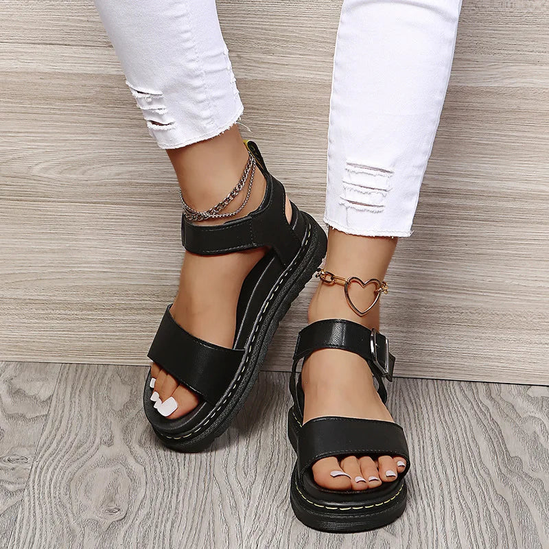 Women's Ankle Strap PU Thick-soled Soft Buckle Sandals