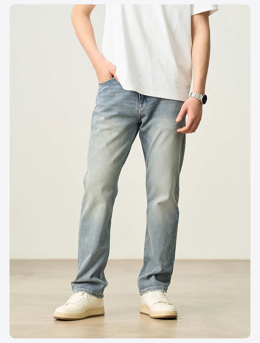 Men's Stretch Denim Jeans - 11oz Elastic Lycra Loose Straight Plus Size