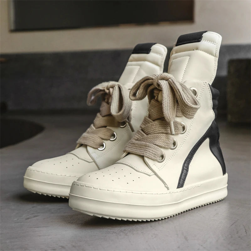 Men's High-Top Leather Sneakers - Casual Sports Ankle Boots