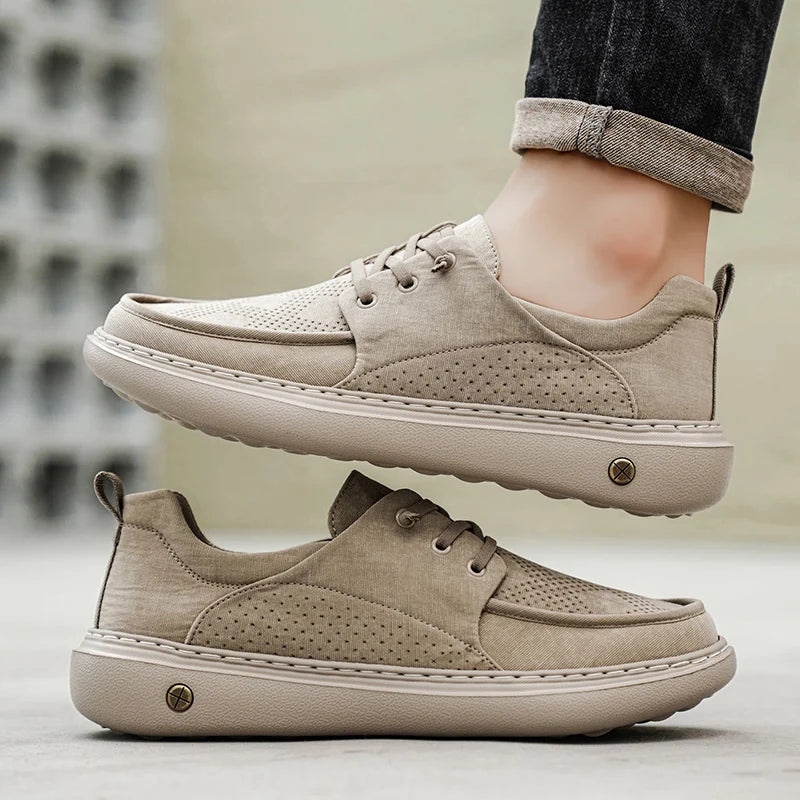 Men's Casual Platform Sneakers - Breathable Lace-Up Tennis Shoes