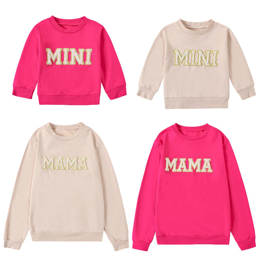 Mommy and Me Matching Outfits 0-3Y Letter Embroidery Long Sleeve Pullovers Fall Sweatshirt Top