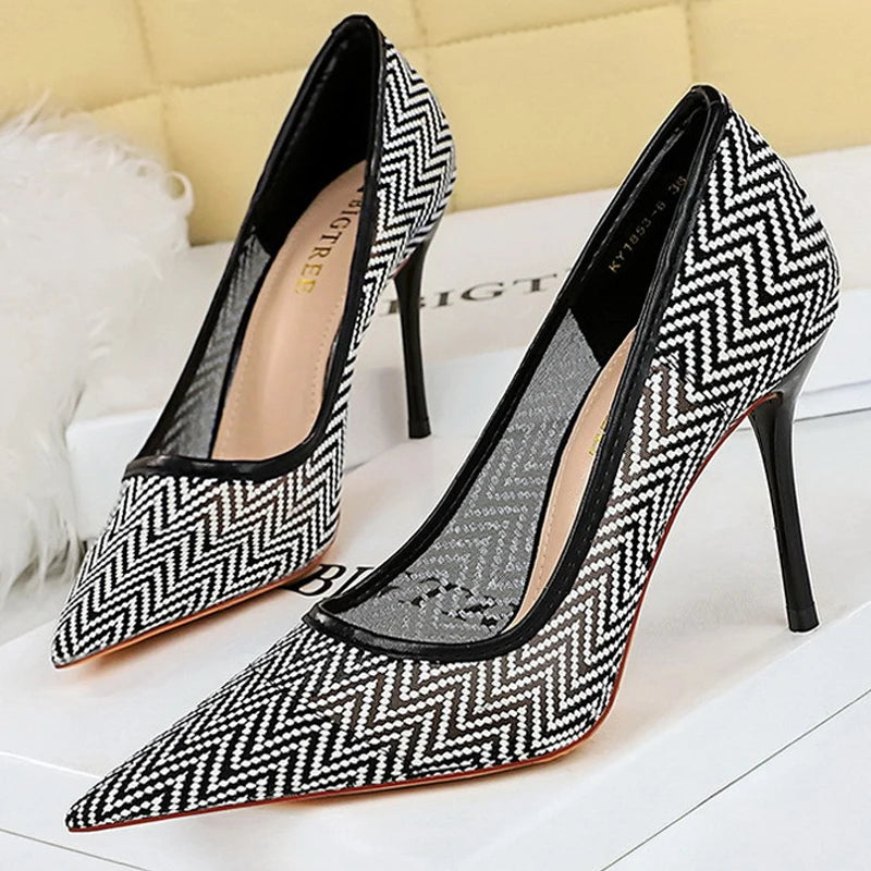 Women's Mesh Hollow Lace  Stiletto High Heels Shoes