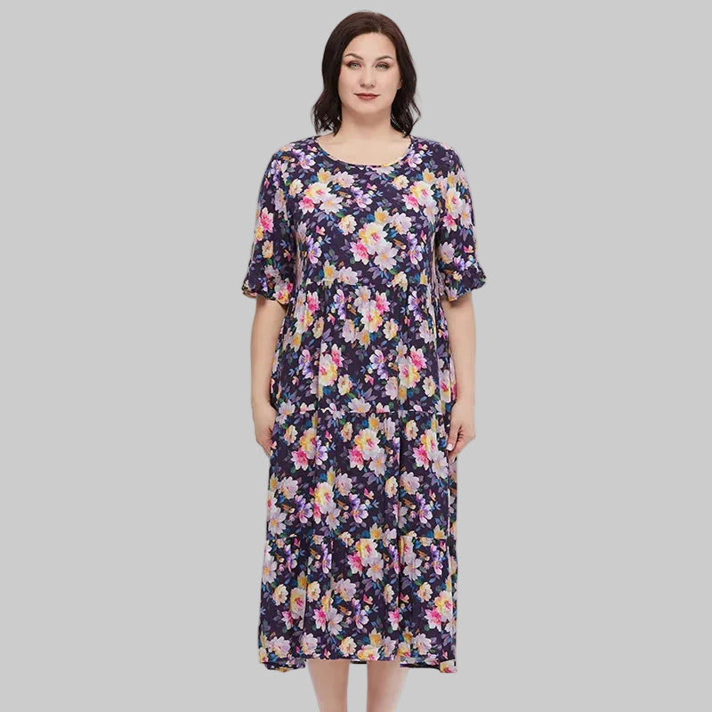Women's Oversized Floral Print A-Line Midi Dress