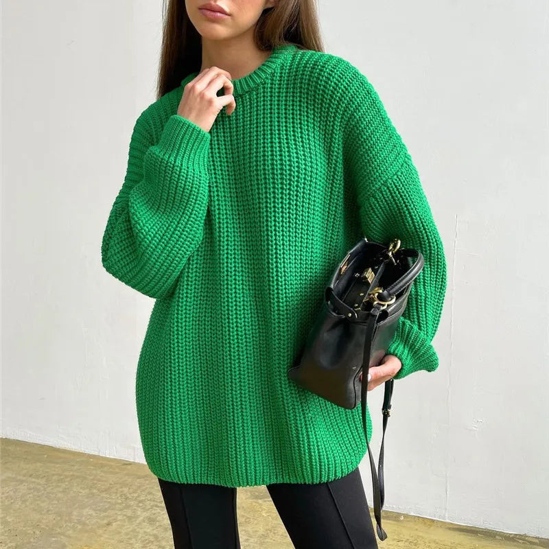 Women's Knitted Jersey Sweater - Long Sleeve Pullover Sweater