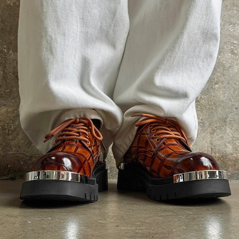 Men's Platform Derby Shoes - Genuine Leather British Style