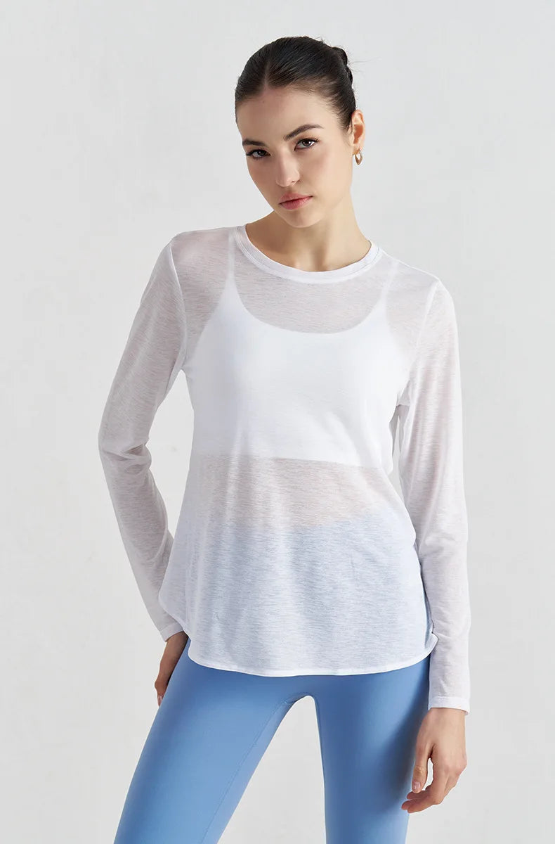 Tear Drop Back Running Top - Long Sleeve Quick Dry Breathable Yoga Shirt