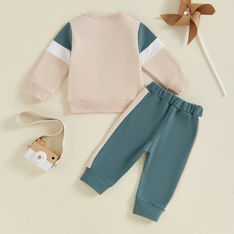 0-4Y Toddler Kids Boys Girls Fall Clothes Sets Contrast Long Sleeve Sweatshirt Tops and Pants Set
