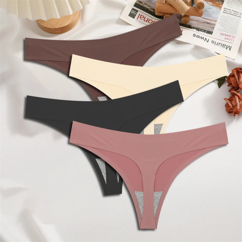 4-Pack Ice Silk Seamless Thongs - Low Waist Bikini Underwear