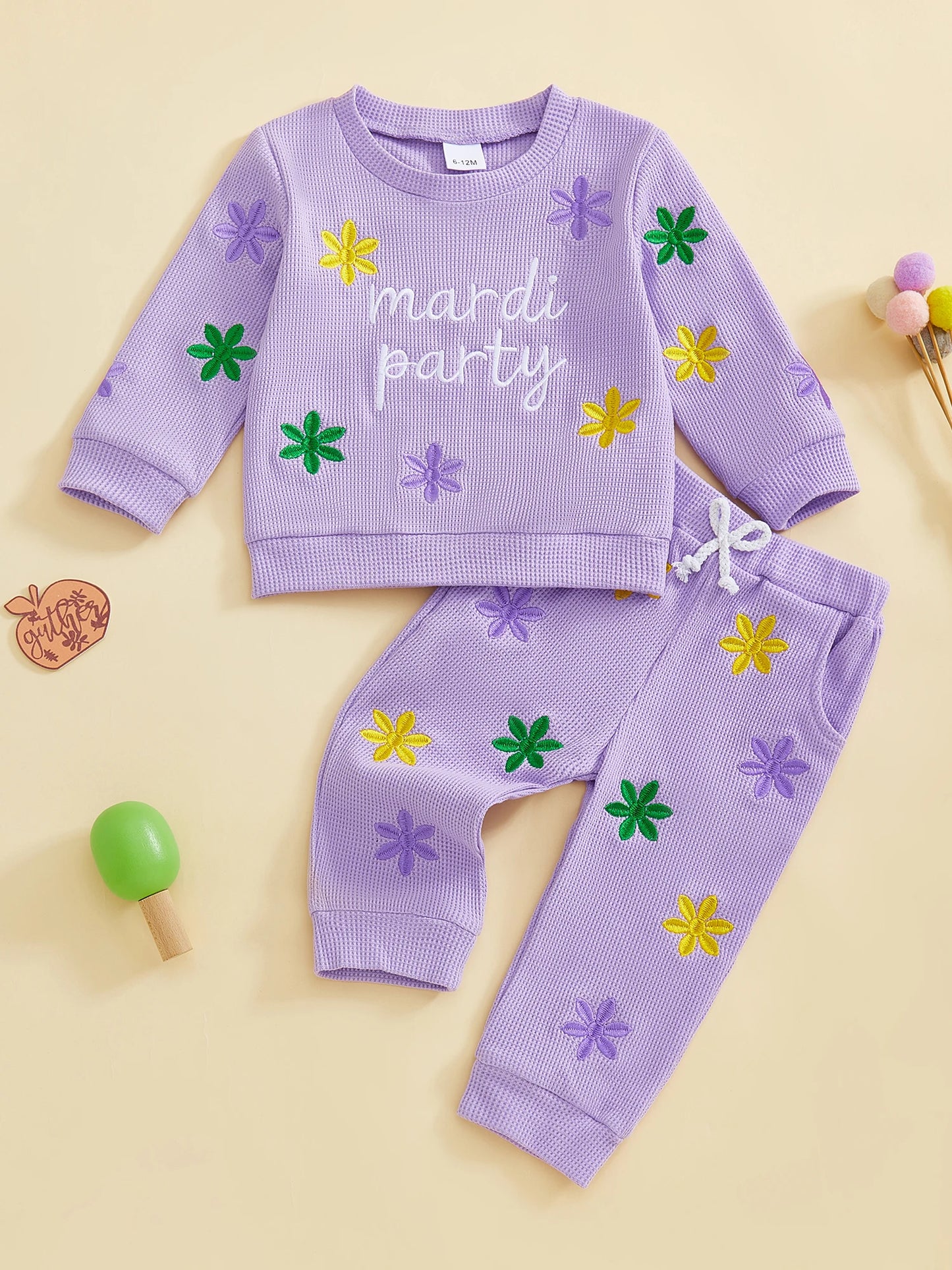 Toddler Kids Girls Carnival Long Sleeve Letter Floral Embroidery Sweatshirt and Pants Set