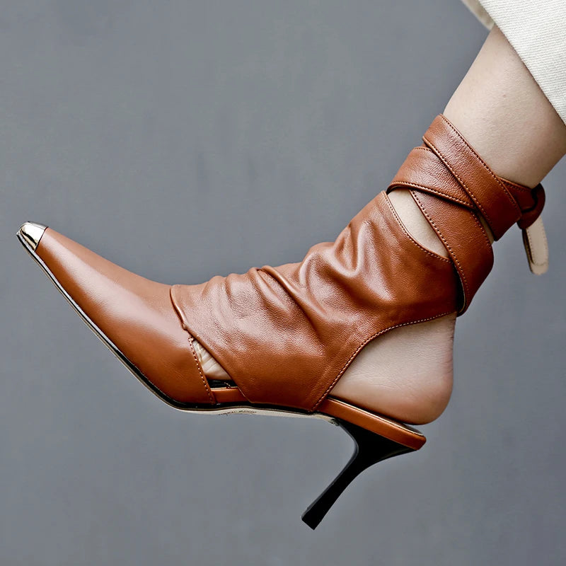 Women Pointed Toe Slingback Ankle Boots High Heels