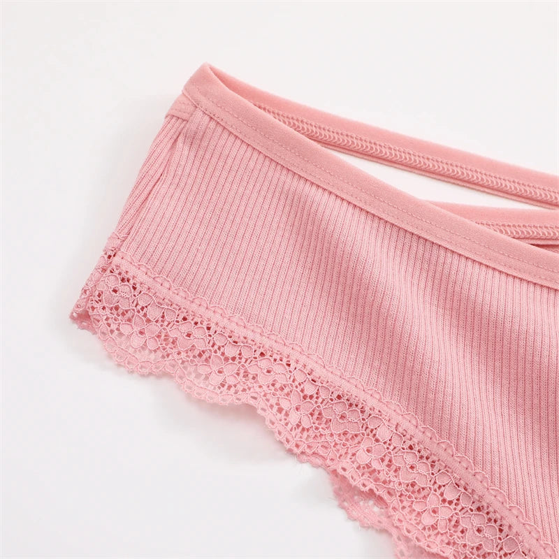 Women's Cotton Panties - 2 Pack Lace Brazilian Briefs Low-Waist