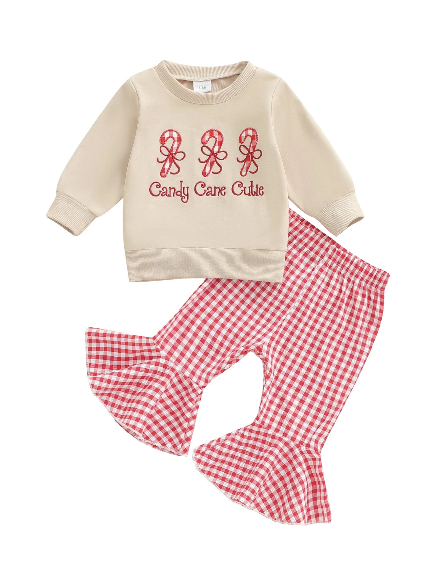 Baby Girls 2-Piece Christmas Clothes Set - Candy Cane Bow Embroidery Sweatshirt & Pants (0-3Y)
