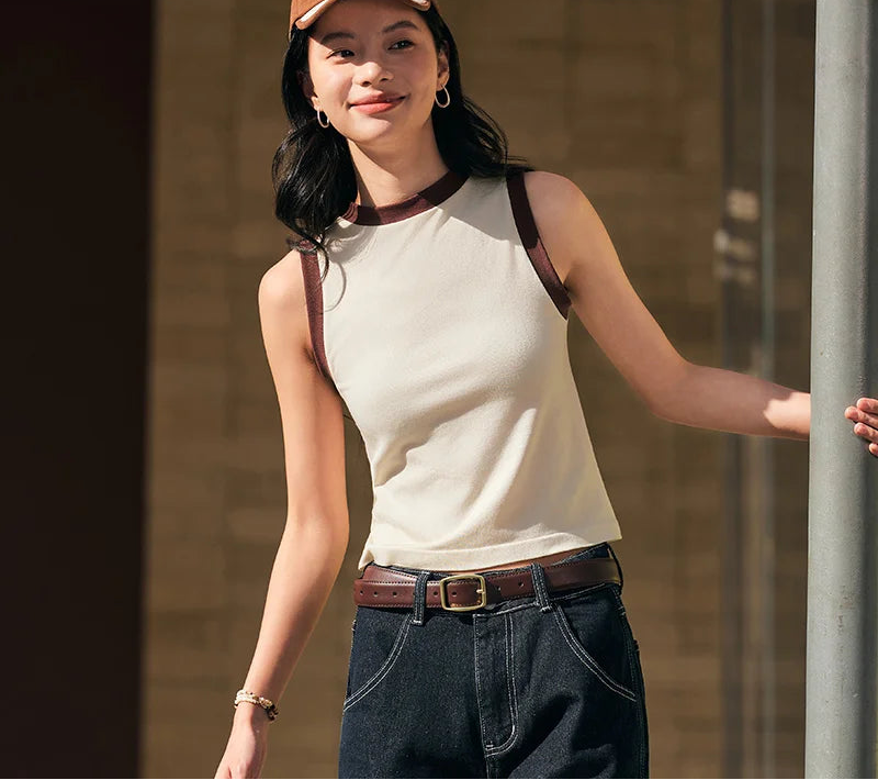 Women's Color-Block Round Neck Camisole - Slim Fit Vest Top