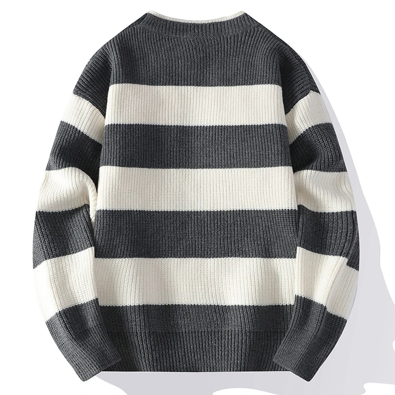 Men's Round Neck Knit Pullover Striped Sweater