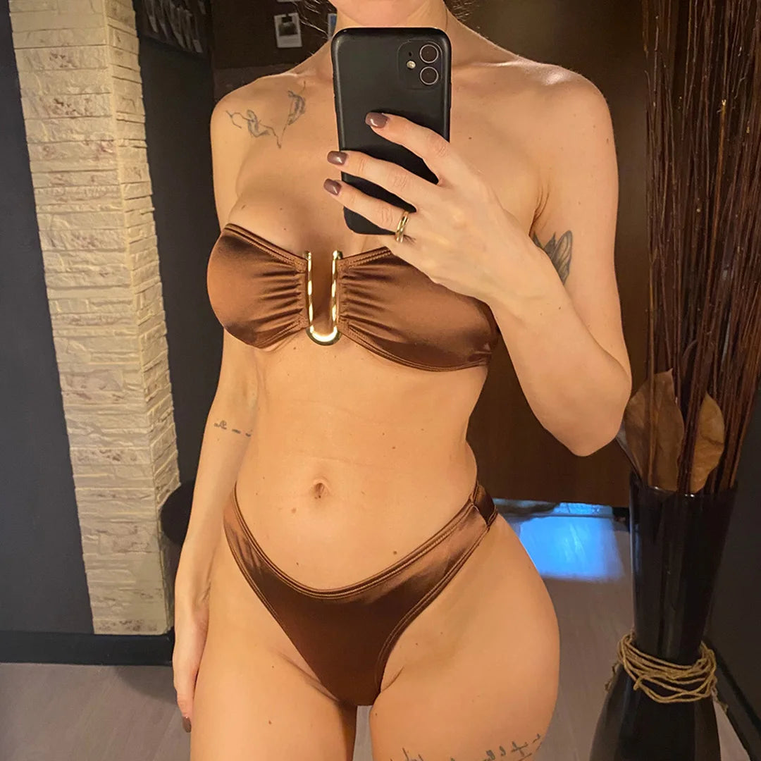 Women's Bandeau Bikini Women Swimwear Female Swimsuit Two-pieces Bikini set Padded Bather Bathing Suit Swim V4647