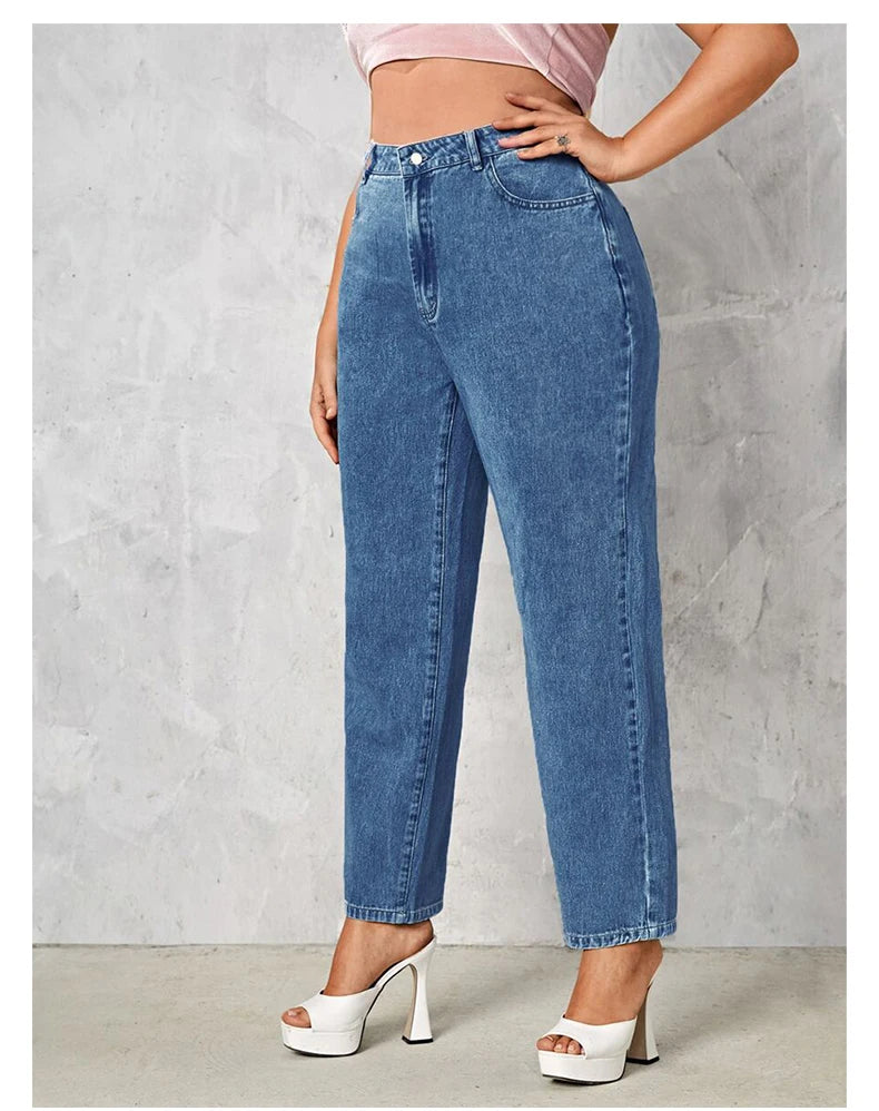 Women's Plus Size Stretchy and Loose Washing Straight Denim Jeans