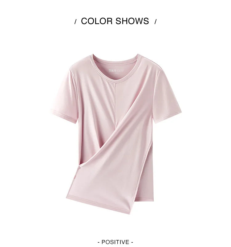 Women's Cropped Cotton T-Shirt - Split Hem Relaxed Fit Summer Top