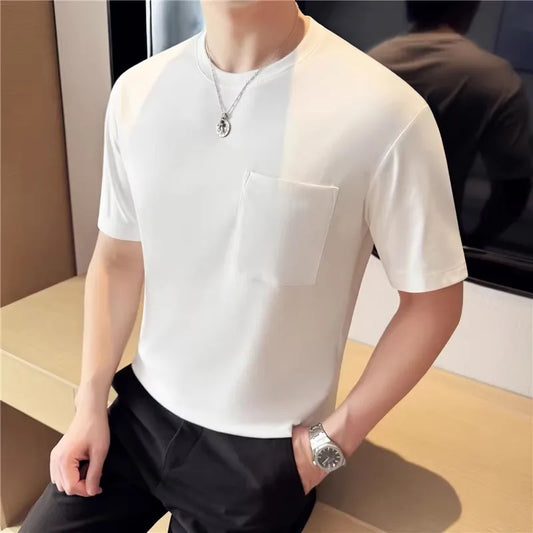Men's Summer  Short Sleeve Cotton Round-Neck Smart Casual Pocket T shirt