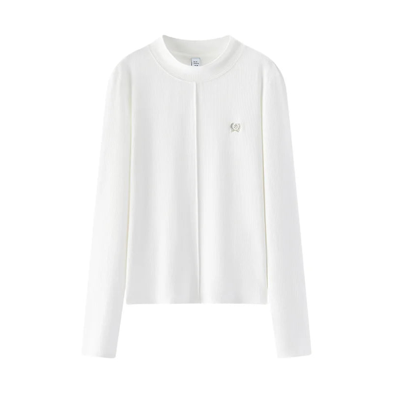 Women's Mock Neck Thermal Base Layer - Slim Fit Brushed Fabric with Embroidery
