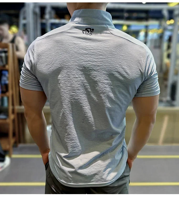 Men's Fitness Sport Clothing Bodybuilding Training Gym Running Short Sleeve Muscle Fit Top Quick Dry Rashguard T-Shirt