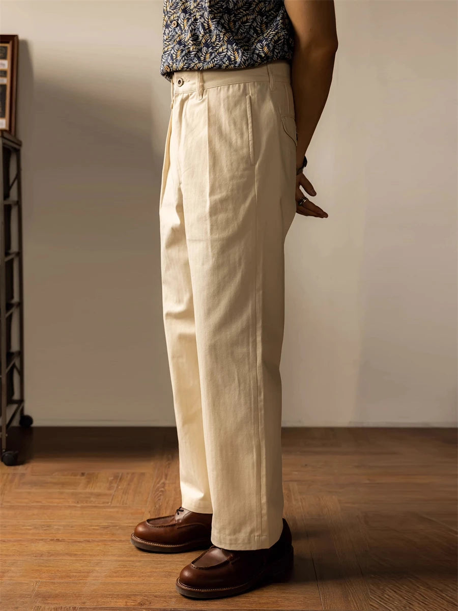 Men  High Rise Wide Leg Pleated Straight Fit Trousers