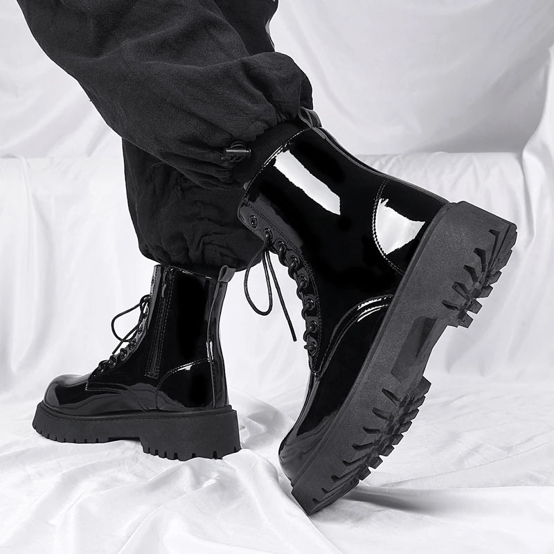 Men's Casual Platform Lace Up Chunky Ankle Boots