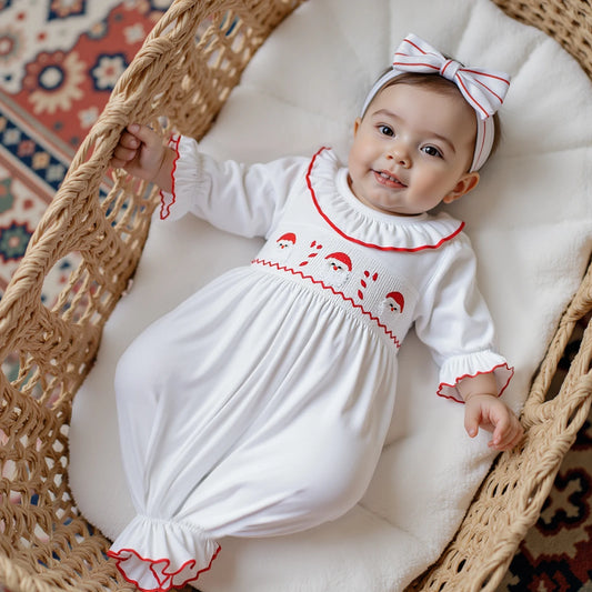 Newborn Baby Christmas Romper - Embroidery Long Sleeve Autumn Winter Set (0-3M)