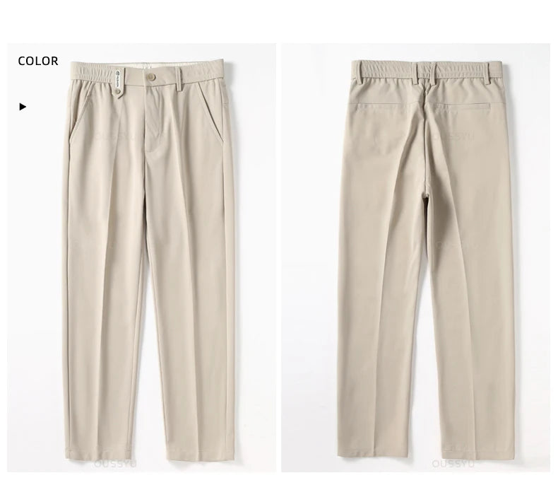 Men's Ankle-Length Straight Leg Trousers | Elastic Waist | Sash Detail | Midweight | All Season | Smart Casual