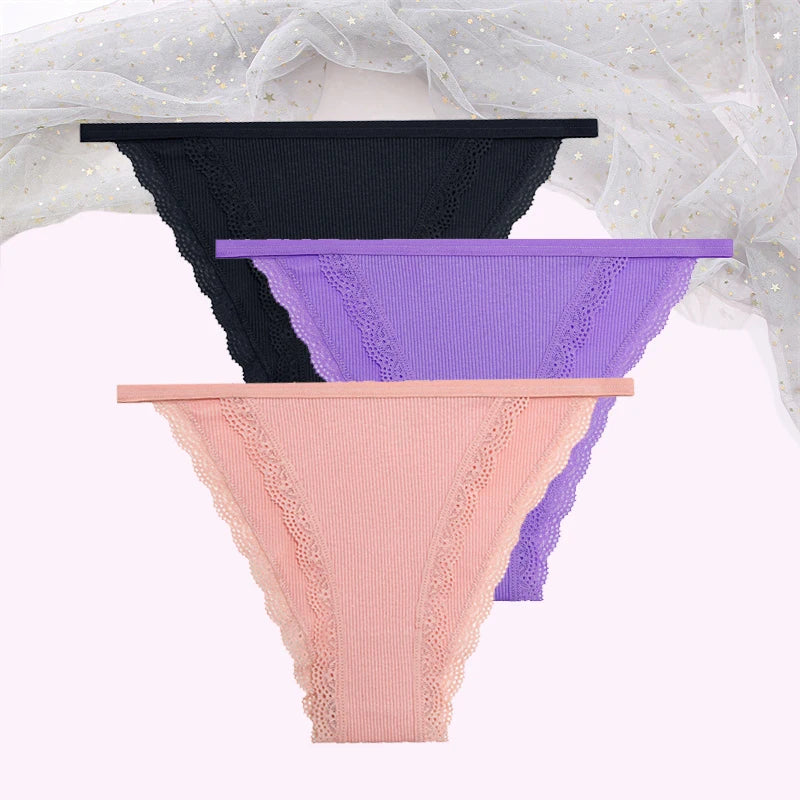 Women's Cotton Lace Briefs 3-Piece Set - Comfortable Underwear