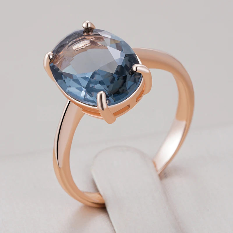 Elegant Oval Grey Crystal Wedding Ring - Rose Gold