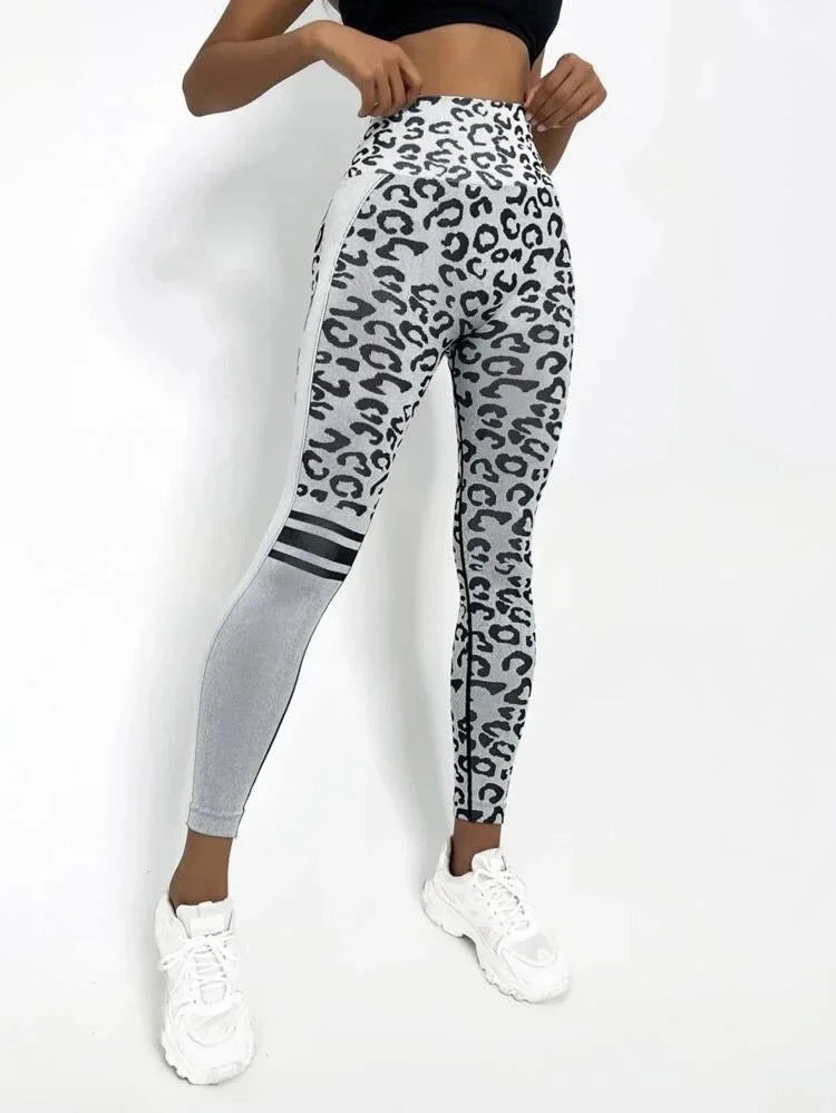 Women Leopard Seamless Yoga Pants High Waist Lifting Hip Tight Running Sports Leggings