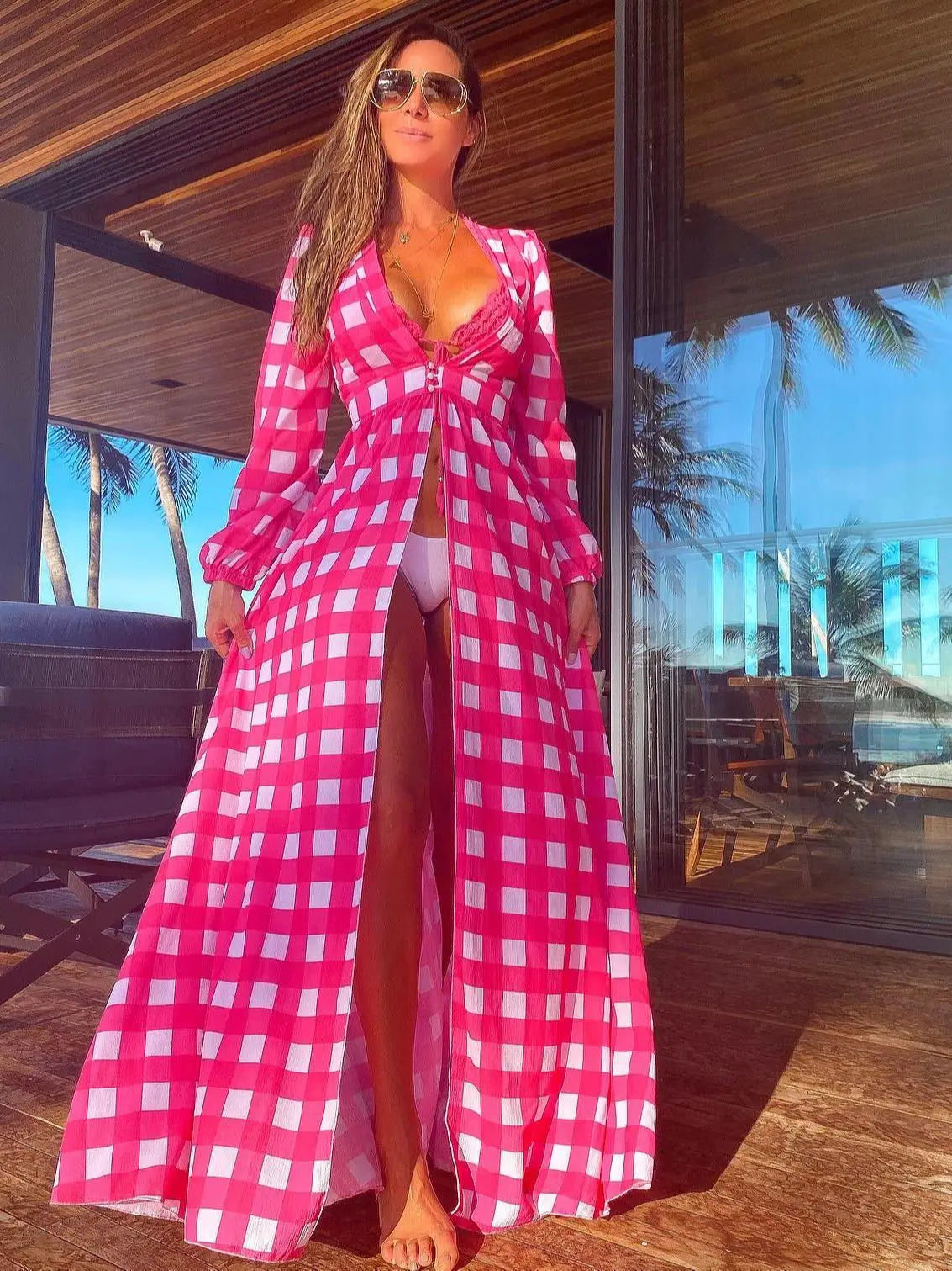 Women's Bikini Beach Cover up Tunics For Long Kaftan Swimsuit Cover Robe Swimsuit Cover-ups Print Beachwear