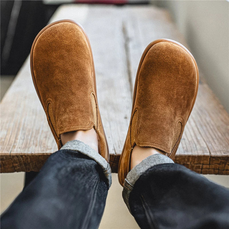 Men's Casual Sneakers British Style Loafers Slip-on Suede Leather Shoes