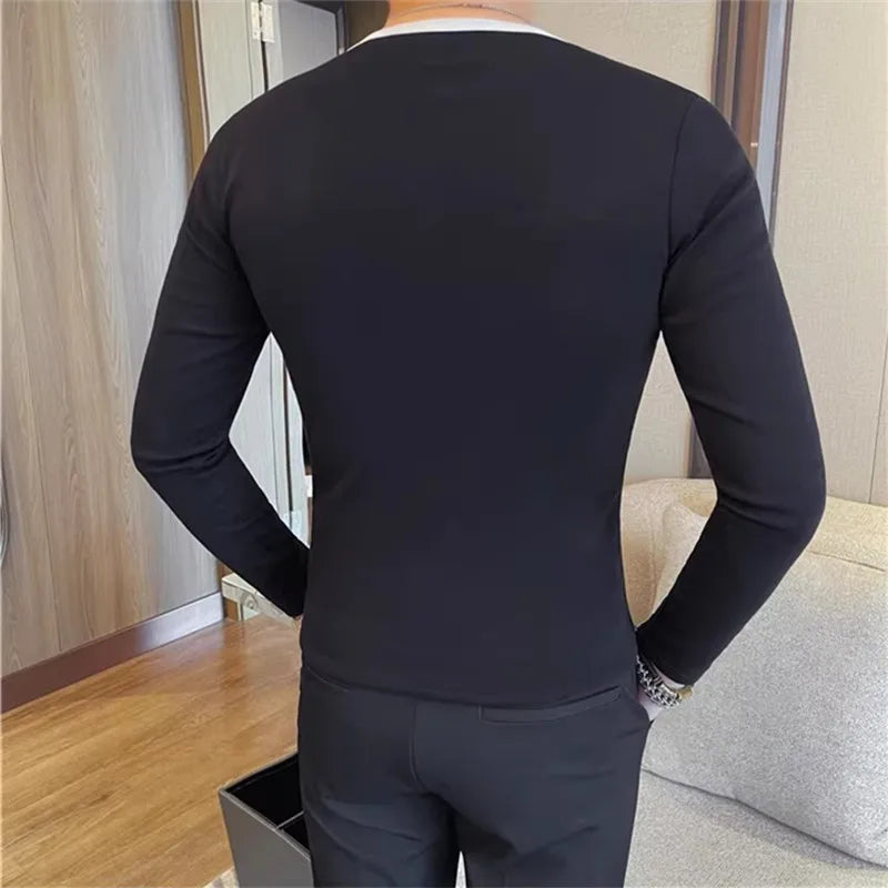 Men's Slim Fit V-Neck Long Sleeve T-Shirt