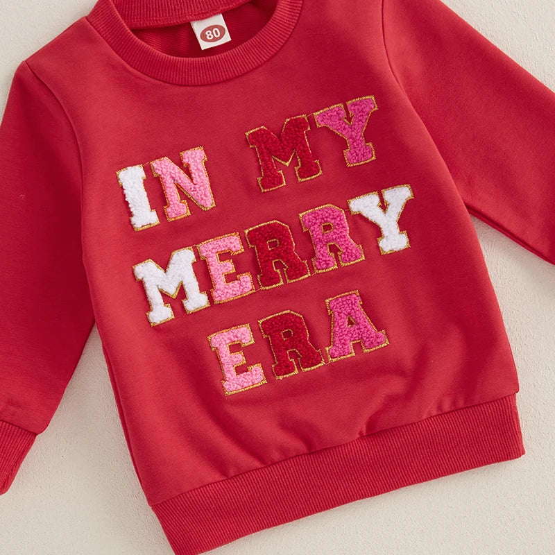 0-3Y Baby Girl Christmas Sweatshirt - Tie-Dye Print Letter Embroidery Long Sleeve Pullovers Top