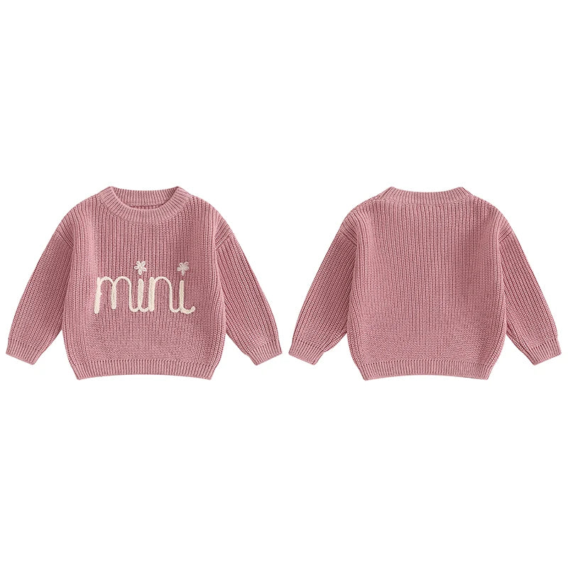 Mommy and Me Matching Baby Girls Sweaters 0-6Y Ribbed Long Sleeve Letter Embroidery Knit Top