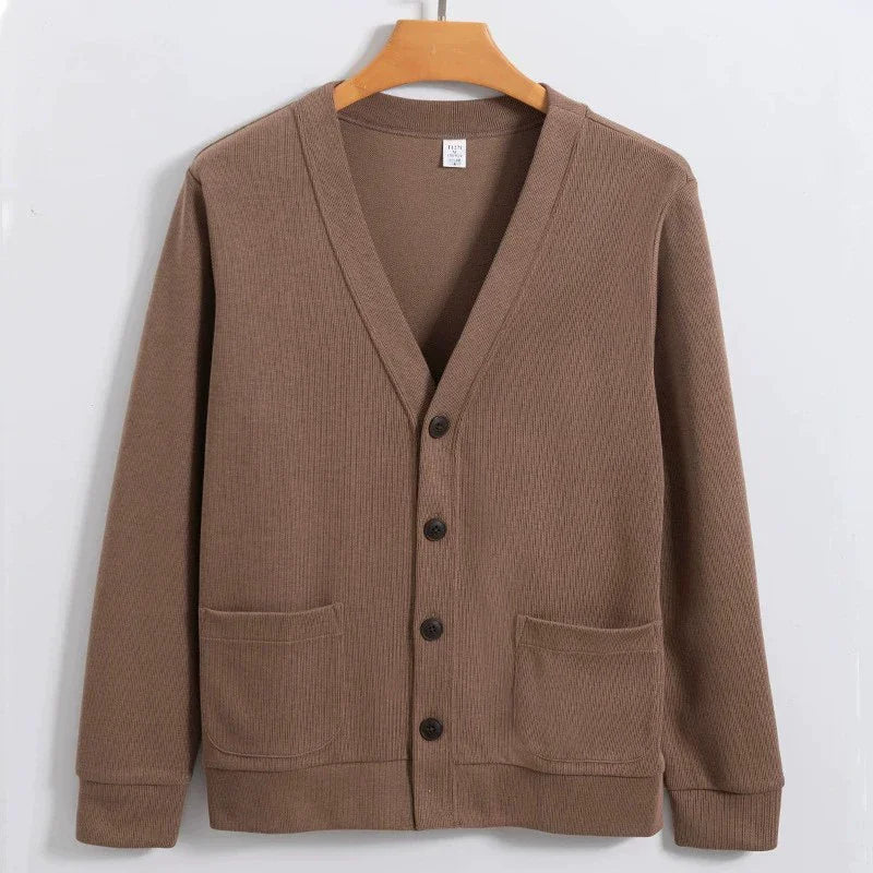 Spring Autumn Cotton V-Neck Cardigan - Smart Casual Knit Sweater Coat