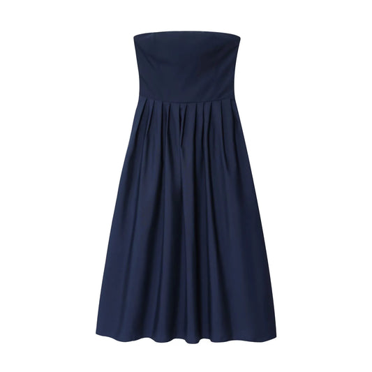 Women's Off Shoulder Pleated Poplin Strapless Summer Dress