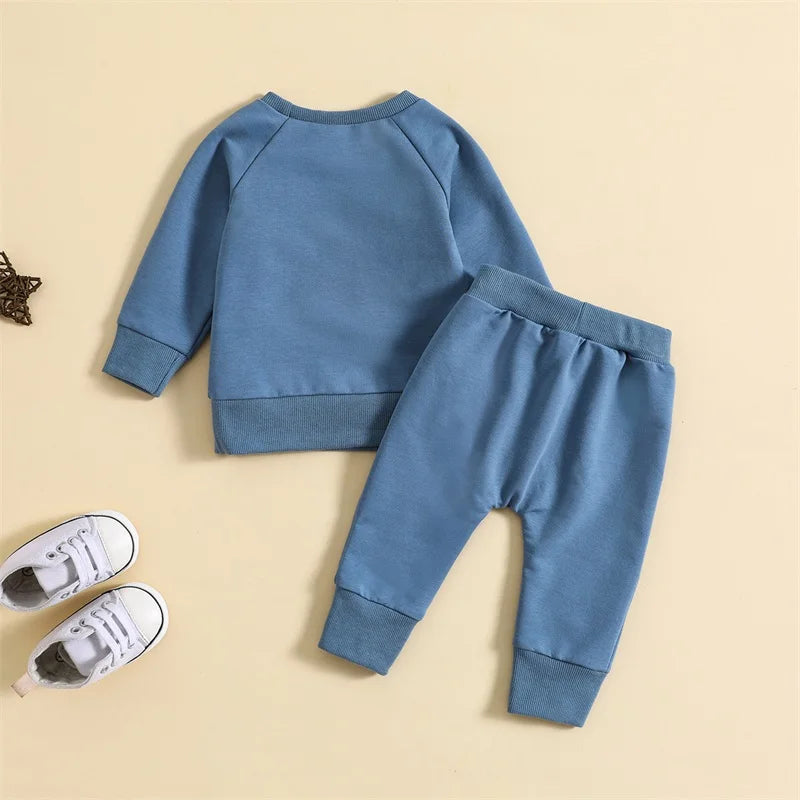 Toddler Boy's 2-Piece Outfit Set - Bear Embroidery Pullover & Drawstring Pants