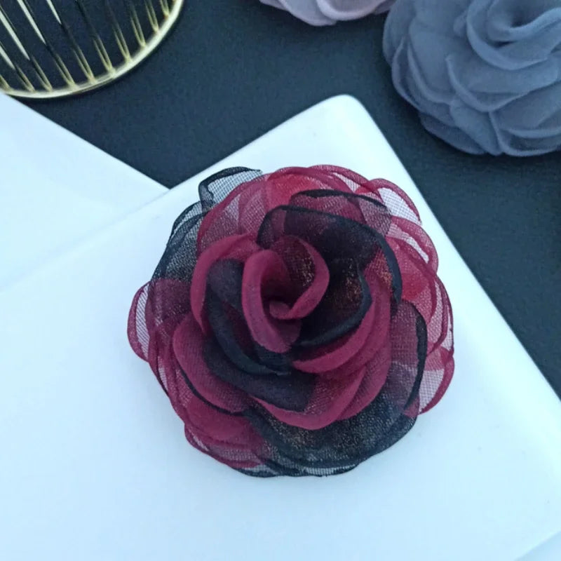 Elegant Fabric Silk Flower Brooch - Purple