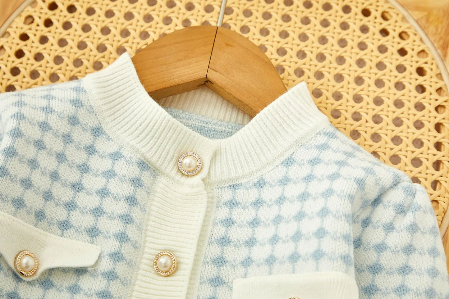 Girls Winter Knitted Cardigan & Skirt Set – Checkered Plaid