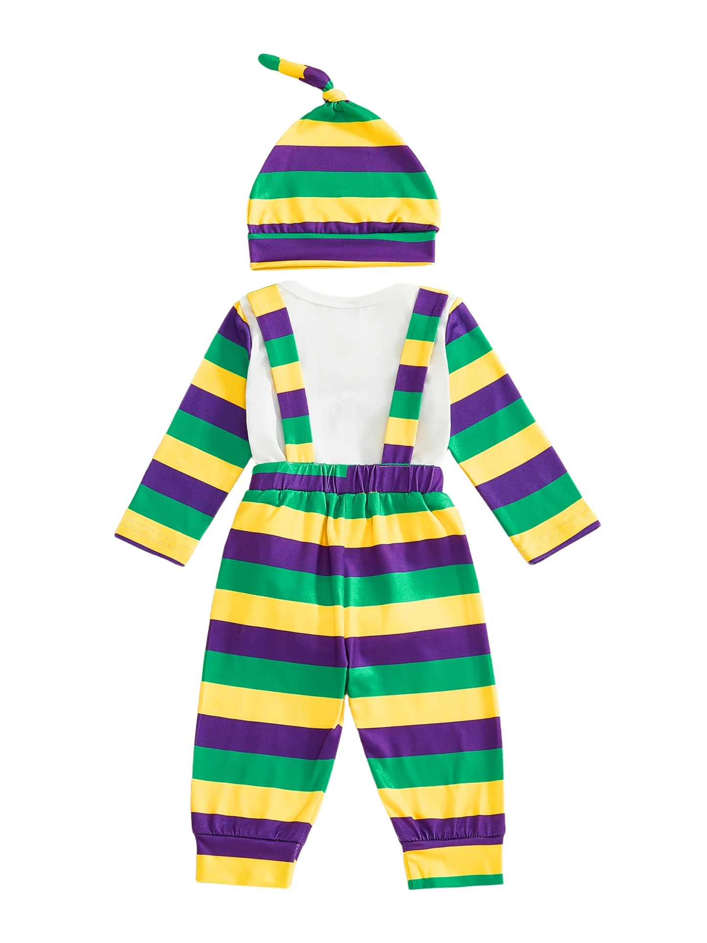 Newborn Baby Boys Outfit Set - Letter Print Striped Romper with Suspender Pants & Cap 0-12M