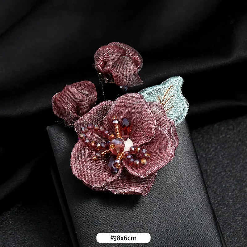 Women's Crystal Ribbon Flower Brooch Pins Rhinestones Pearl Corsage Suit Collar  Brooches